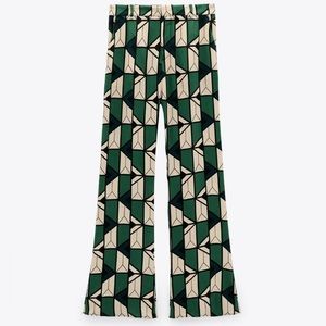 NWT Zara Green Print Flowy Pants Size Small